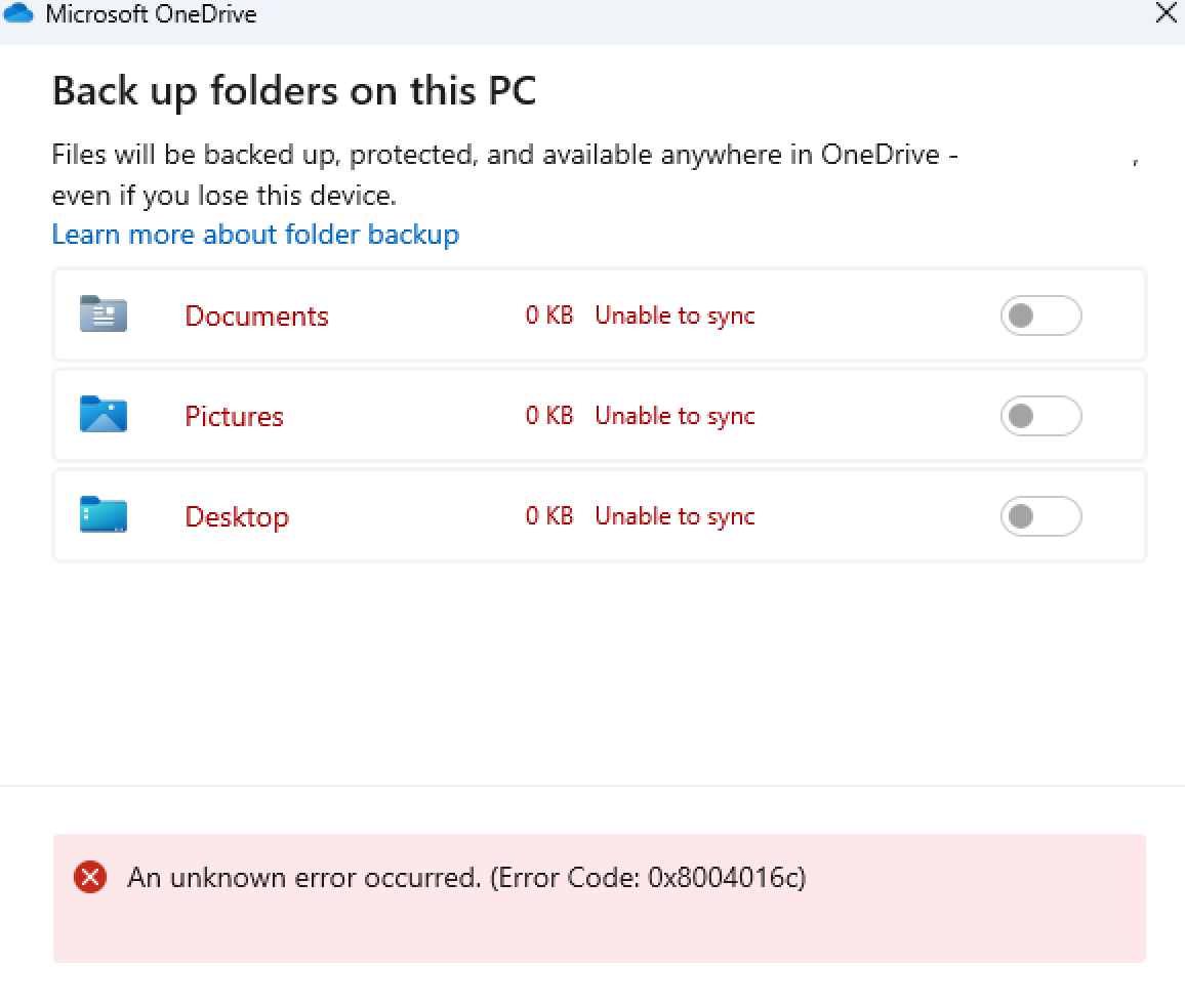 Backup Error Window